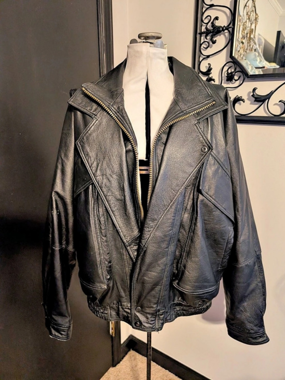 Men's Black Leather Moto Jacket